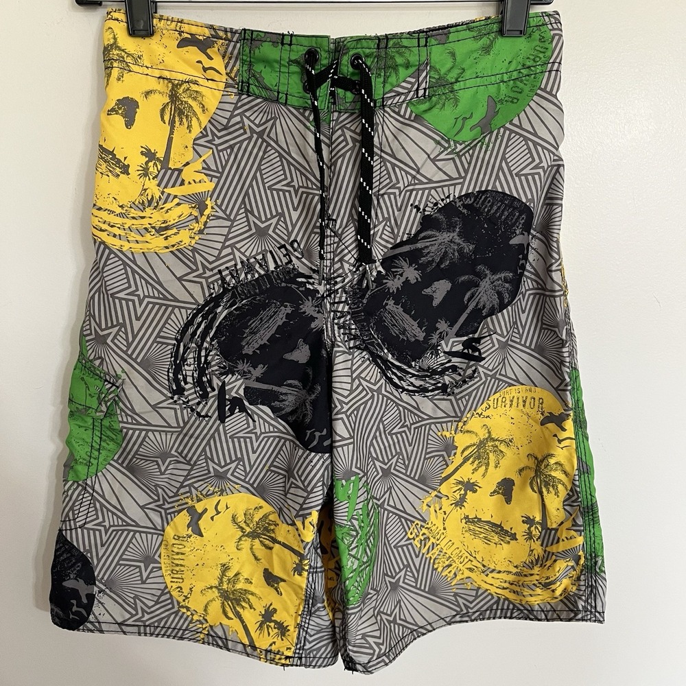 Boys Joe Boxer Skull & Palm tree Print Board Shorts‎ Size Large